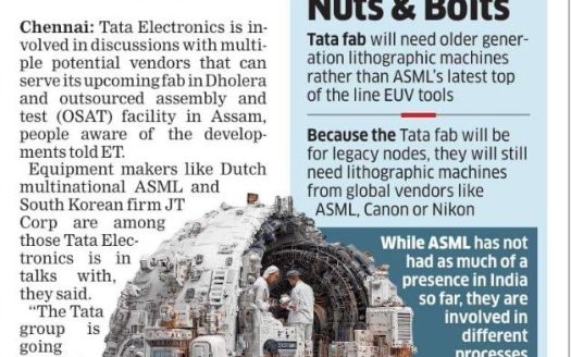 TATA Electronic Pings Chip Gear Vender for Ecosystem Buildout in talk with Dutch Co ASML, South Korea's JT and others to serve Dholera fab 25-Sep-2025