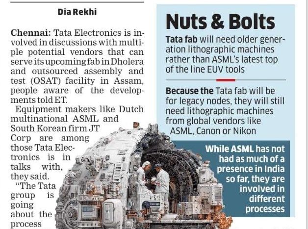TATA Electronic Pings Chip Gear Vender for Ecosystem Buildout in talk with Dutch Co ASML, South Korea's JT and others to serve Dholera fab 25-Sep-2025