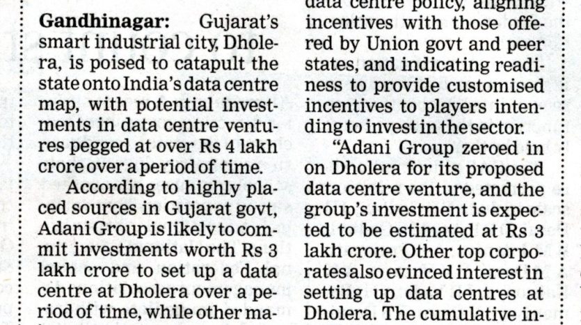 Dholera to draw Rs. 4L cr in data centre investments